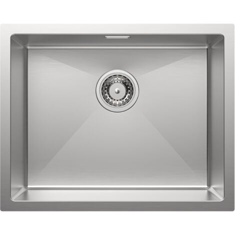AURALUM 55 x 44 cm Fregadero de Cocina un Seno Acero Inoxidable Cepillado, Fregadero Cuadrado con desagüe y Sifón