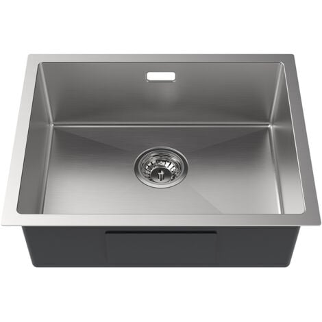 AURALUM MAX 55 x 44 cm Lavello da Cucina 1 Vasca in Acciaio Inox Spazzolato Lavandino Cucina con Troppopieno e Sifone, Senza Piombo, Protezione Ambientale