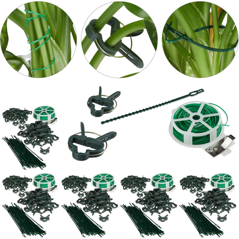 550-Pc Set, Plant Growing Supports, Stable Plant Clips, Twist Ties, Binding Wire Reel with Cutter, Green