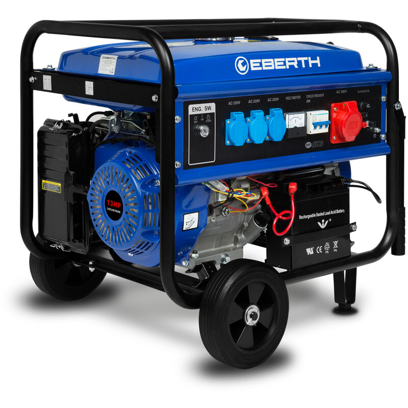 Image of Eberth - 5500 Watt Generatore di corrente portatile Gruppo elettrogeno avviamento elettrico 13 cv Motore a benzina 4T, 3 fasi, 1x 400V, 3x 230V, 1x