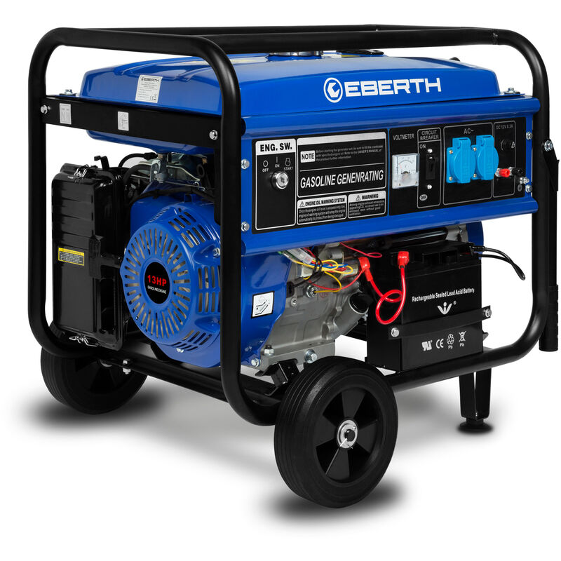 Image of Eberth - 5500 Watt Generatore di corrente portatile Gruppo elettrogeno avviamento elettrico 13 cv Motore a benzina 4T, Monofase, 2x 230V, 1x 12V
