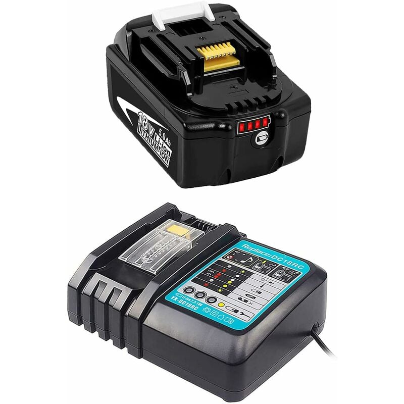 Teetok - 5500mAh batterie de remplacement 18V avec écran led BL1850 BL1840 BL1860,Compatible avec la batterie Makita, et DC18RC Chargeur de batterie