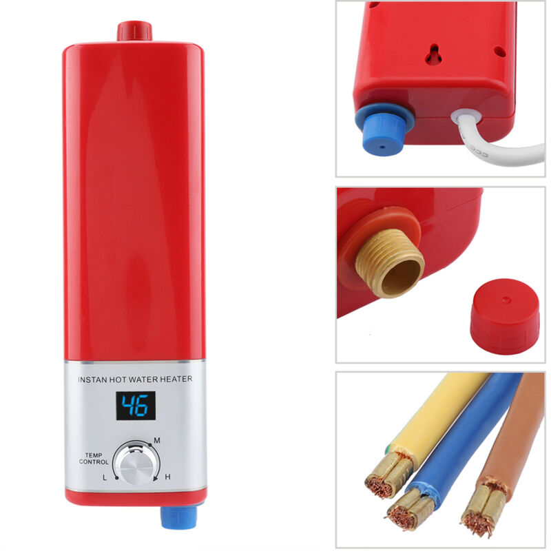 5500W 220V Mini Instant Hot Smart Water Heater Easy Installation for Kitchen Bathroom (Red)- Trimec
