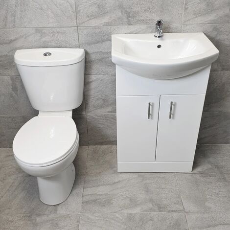 550mm Bathroom Vanity Suite Basin Sink Unit with Toilet Set Cloakroom White, Without Tap