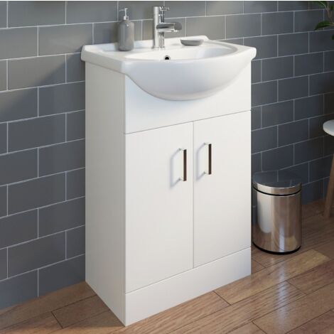 550mm Bathroom Vanity Unit & Basin Sink Gloss White Tap and Waste