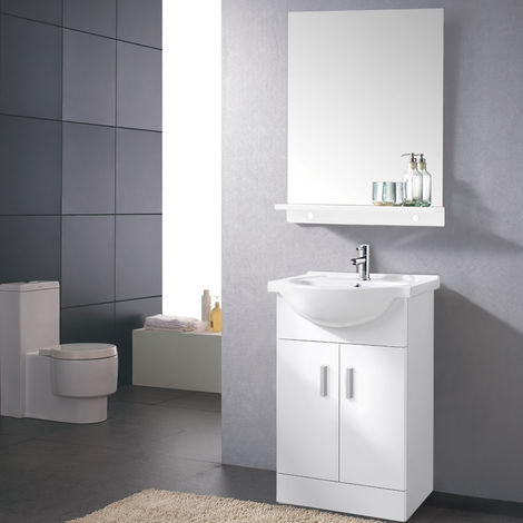 main image of "Gloss White Basin Vanity Cabinet Bathroom Storage Furniture Sink Unit"