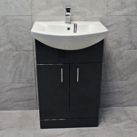 550mm Vanity Unit with Ceramic Basin Sink Anthracite Grey Bathroom Storage, No Tap
