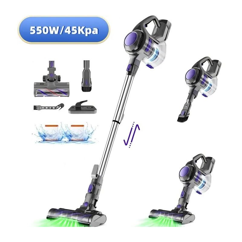 550W/45000pa Aspirateur Balai sans Fil,72800mAh/60 minutes Filtration en 6 Etapes 8-en-1, 65dB à faible bruit, 1,65L