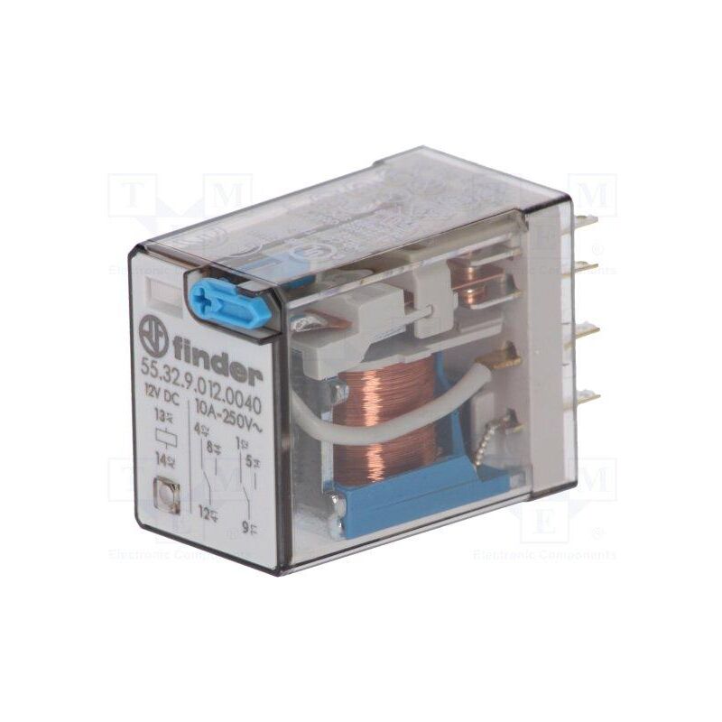 

RELE FINDER 12Vdc 2Ctos Pulsador De Prueba + Indicador 10Amp 55329012.0040