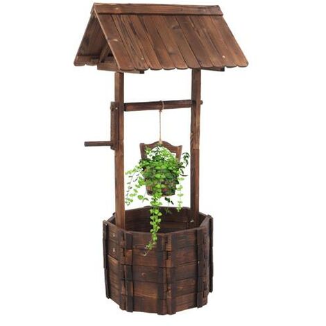 main image of "55*55*116cm Dark Coffee Color Solid Wood Planting Pot with Roof Drum"
