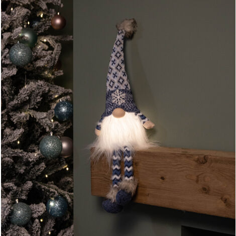 55cm Battery Operated Light up Blue Christmas Gonk with Dangly Legs & Snowflake Hat