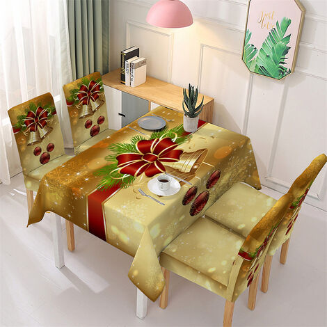 55x55/140x140 cm Nappe de Noël en lin pour table de salle à manger en lavable rectangulaire pour maison, restaurant(cloche dorée)