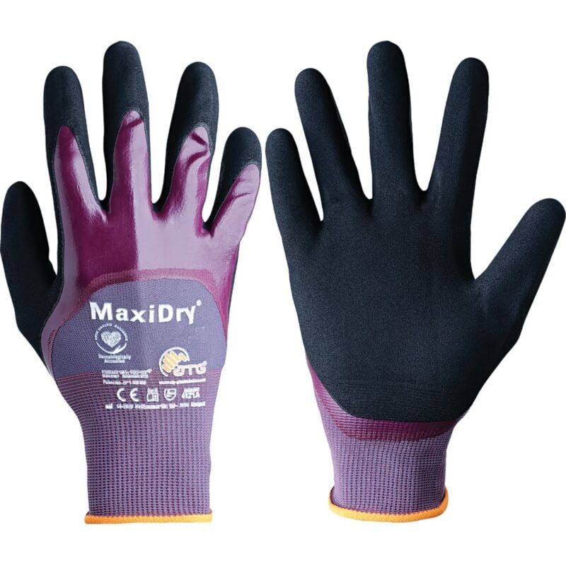 Atg 56-425 MaxiDry GP Palm-side Coated Black/Purple Gloves - Size 8