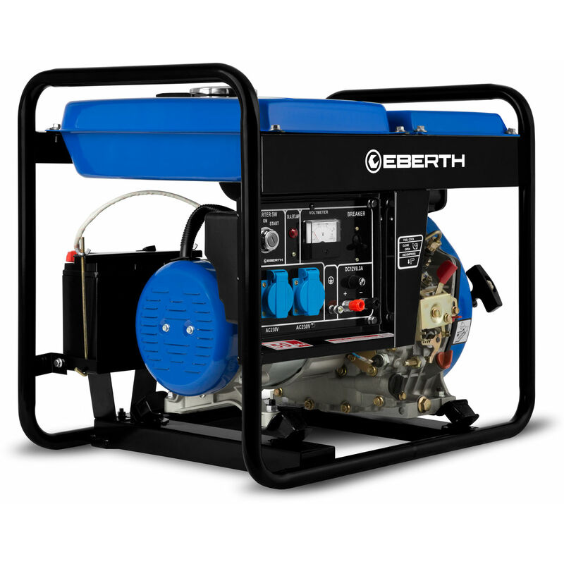 EBERTH 3000 Watt Grupo Electrogene Diesel Generador Eléctrico Portátil con Motor Diesel 5,7 CV, 4 Tiempos, Arrancador Eléctrico, 2X 230V, 1x 12V,