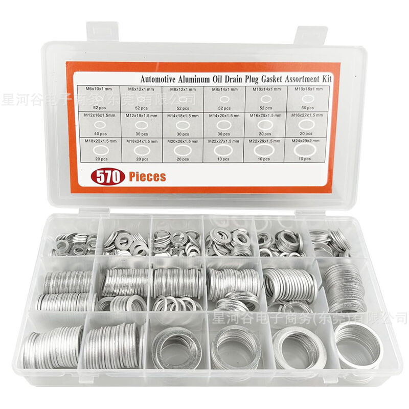570 pièces rondelles plates 18 tailles bouchons de vidange rondelles hydrauliques en aluminium jeu de rondelles à vis