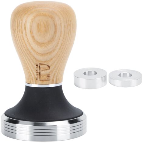 58 mm Kaffeestößel aus Edelstahl mit höhenverstellbarem Holzgriff – helle Holzfarbe