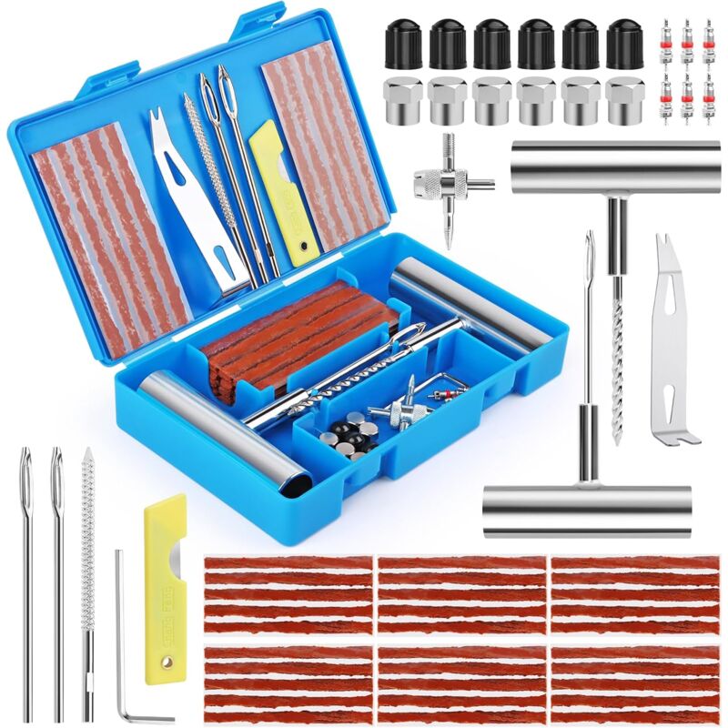58 Pièces Kit de Réparation de Pneus, Outils de Réparation de Pneus de Voiture Kit Meche Pneu Crevaison Voiture Kit Réparation Pneu pour Voitures,