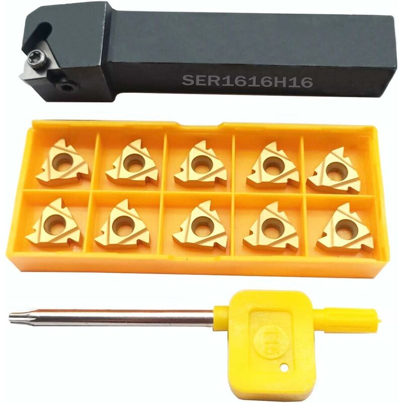 Aougo - 5/8' SER1616H16 Porte-outil de tournage en carbure de tungstène indexable avec 10 lames 16ER AG60 BP010 en carbure indexable