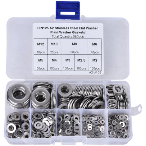 580 Pièces Kit de Rondelles Plates en Acier Inoxydable, Tailles M2 à M12, pour Bricolage et Réparations