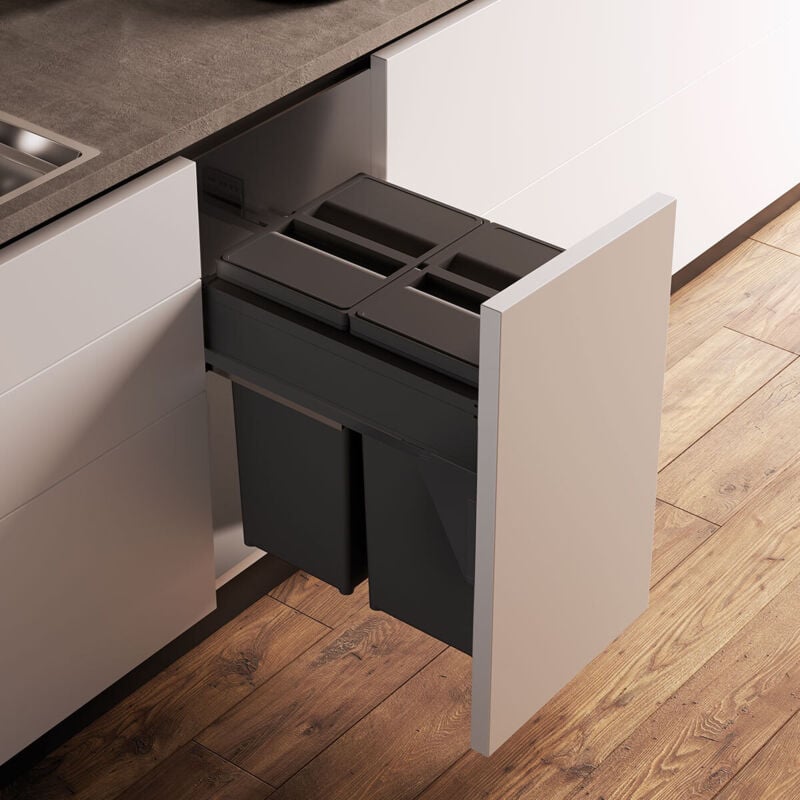 Poubelle 580 plus line M40 2X29L Anthracite - 580 plus - Poubelle à 2 ou 4 compartiments avec guides d'extraction totale avec rembourrage