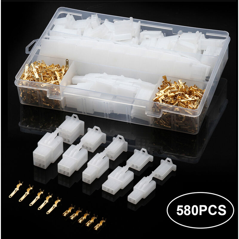 

580PCS Car Moto 50Sets Auto Electrical 2.8mm 2 3 4 6 9 Pin Terminal de conector de cable de alambre, con caja de almacenamiento