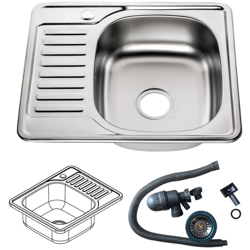 

Fregadero de cocina Cuadrado encastrado Acero inoxidable 58x48CM + bandeja derecha con un seno Lavamanos empotrado Accesorios fregadero