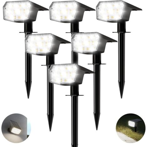 59 LED Outdoor Solar Lights, Set of 6 Solar Outdoor Lamps, IP65 Powerful Solar Outdoor Lighting, 3 Brightness Levels, 3000K White Light for Garden, Yard, Driveway