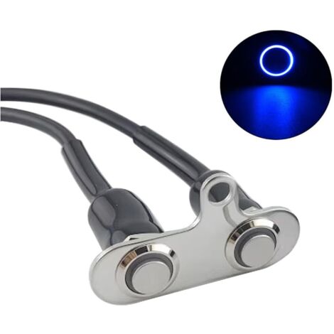 5A/12V Universal-Motorradschalter (2 Stück) mit blauer LED-Beleuchtung, abschließbar, aus Edelstahl, verstellbare Lenkerhalterung, wasserdichter Schalterknopf