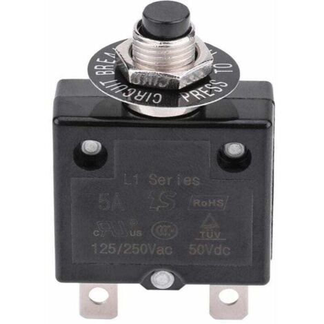 5A circuit breaker with optional thermal reset switch, 125-250V AC 50V DC Overcurrent protection push-button circuit breaker