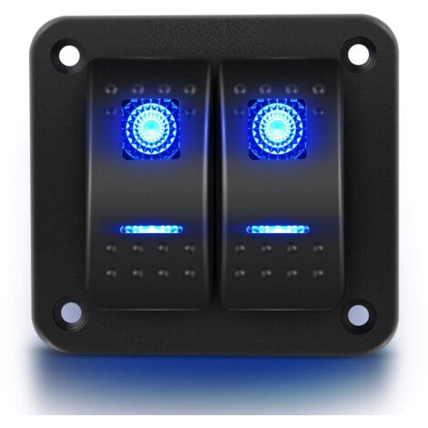 5Broches on/Off Pré-câblé Panneau en Aluminium Panneau D'interrupteur Etanche pour 12V/24V Automobile Voitures Marine Bateaux, Panneau d'interrupteur à Bascule 2Gangs LED Bleues