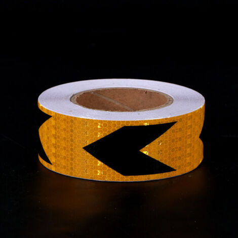5cm wide, 25m long yellow and black arrow mesh reflective tape, used for high-visibility waterproof hazard warnings, reflective tape