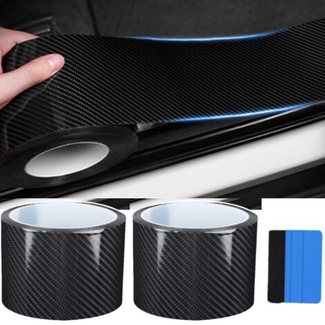 (5cm x 3m,2pcs)Film de Protection Universel pour Seuil de Porte de Voiture, 3M Autocollant Fibre de Carbone Protecteur de pare-chocs, Protecteurs de Jante