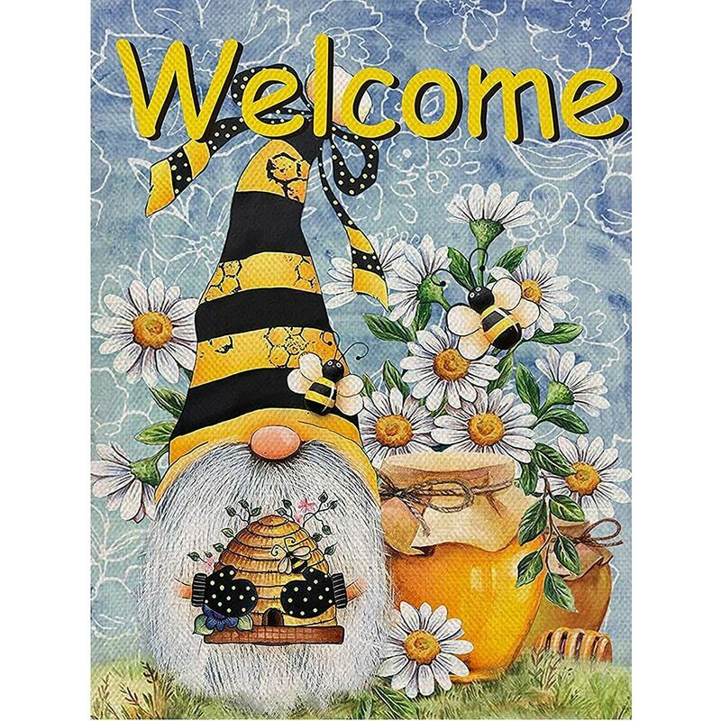 5D diy Diamond Painting Kits, Gnome Welcome Daisy Diamond Art for Adults and Kids, Full Round Drill, Diamond Painting, Diamond Painting for Wall