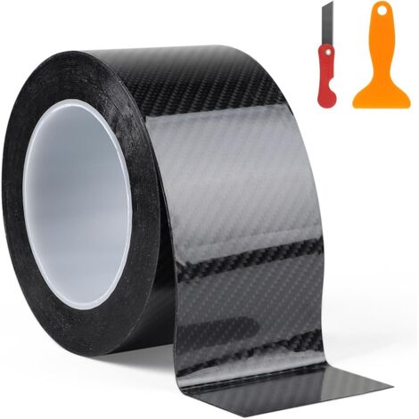 5D Gloss Black Carbon Fiber Car Film Sticker 7cm × 10m Adhesive Strips for Car Door Sill Paint, Bumper, Trunk, Bicycle, Motorcycle, Furniture