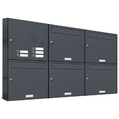5er Briefkasten Anlage Aufputz - Wandmontage RAL 7016 Anthrazit Klingel