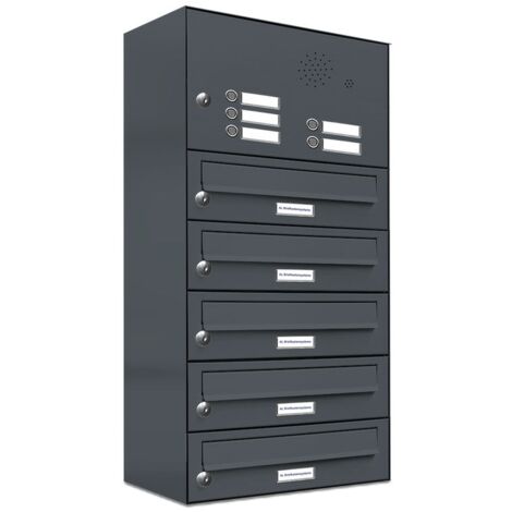 5er Briefkasten Anlage Aufputz - Wandmontage RAL 7016 Anthrazit Klingel