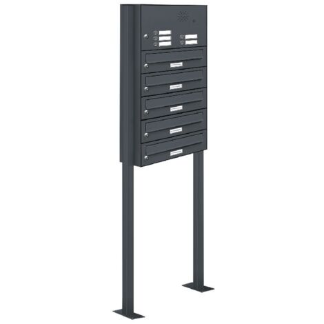 5er Briefkasten Standanlage Freistehend RAL 7016 Anthrazit Klingel