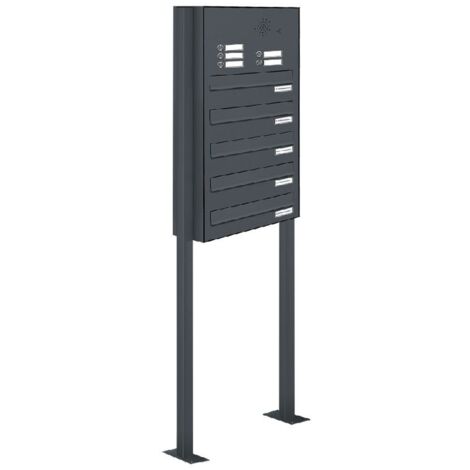 5er Briefkastenanlage Standsystem Durchwurf - Klingel RAL 7016 Anthrazit