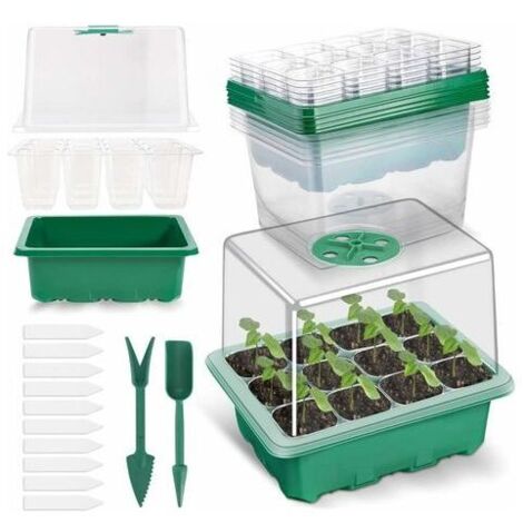 5er-Pack Anzuchtschalen mit Deckel, Mini-Gewächshaus für Sämlinge, Keimung, Blumen- und Pflanzenzucht (12 Zellen pro Schale)