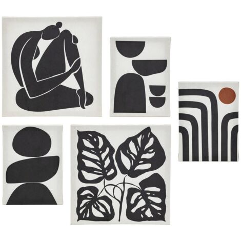 5er-Pack bedruckte Leinwand Cynthia schwarz und weiß 15x20 25x25cm - Atmosphera créateur d'intérieur