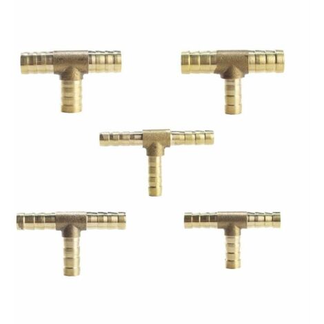 5er-Pack Dreiwege-T-Stücke, Kraftstoffschlauchverbinder aus Messing, für Druckluft-Gasschläuche (8 mm)
