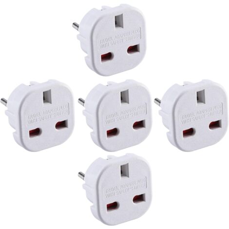 5er Pack Reiseadapter  Steckeradapter von Großbritannien auf Europa (Euro Typ C, E, F)