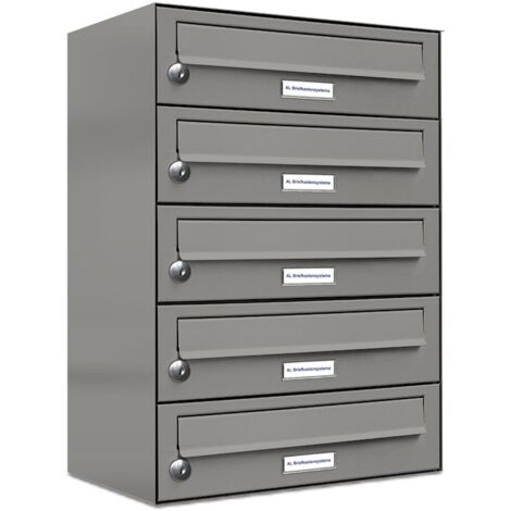 5er Premium Briefkasten Aluminiumgrau RAL Farbe 9007 für Außen Wand Postkasten 1x5