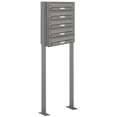 5er Premium Standbriefkasten RAL9007 freistehend Postkasten Ständer 1x5