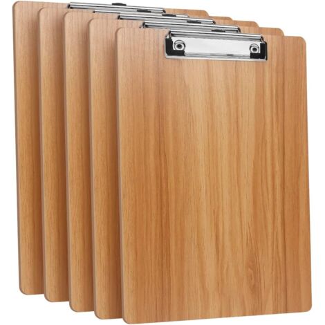 (5er-Set) A4-Klemmbretter aus Holz mit Klammern, Klemmbretter mit Klammer und Aufhängeloch, Formularhalter für Büro, Klassenzimmer, Restaurant