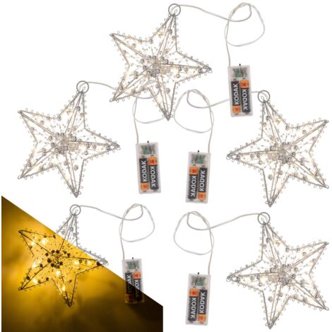 5er Set LED Metall Sterne zum Aufhängen, Batteriebetrieb, Timer