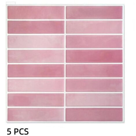 5er Set rosa vertikale 3D-Selbstklebefolien 25.4×25.4cm, wasserdicht und stoßfest, Wanddekoration für Wohnzimmer, Schlafzimmer und Flur