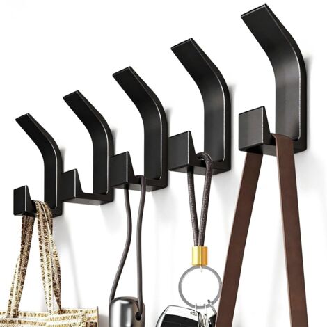 5er-Set selbstklebende Wandhaken, kein Bohren erforderlich, höhenverstellbar, zum Aufhängen hinter der Tür, für Mäntel, Schals und Taschen, 2,8 x 2 x 7,6 cm, schwarz