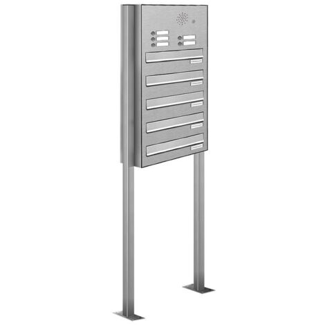 5er V2A Edelstahl Briefkastenanlage Standsystem Freistehend Durchwurf - Klingel