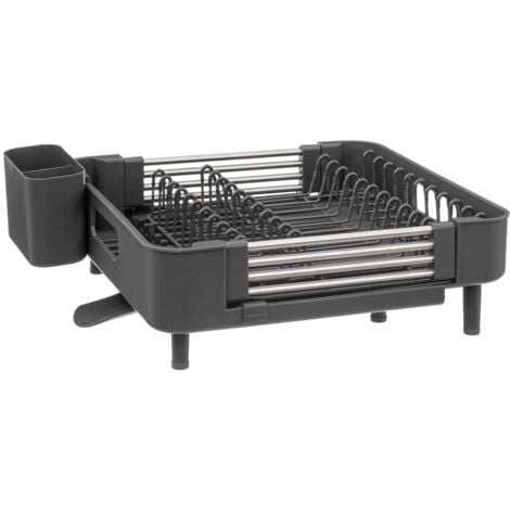 5FIVE SIMPLY SMART Etira Escurreplatos Extensible en Métal y Polypropylène pour 12 Assiettes, Gris, avec Niveau Unique - 5five